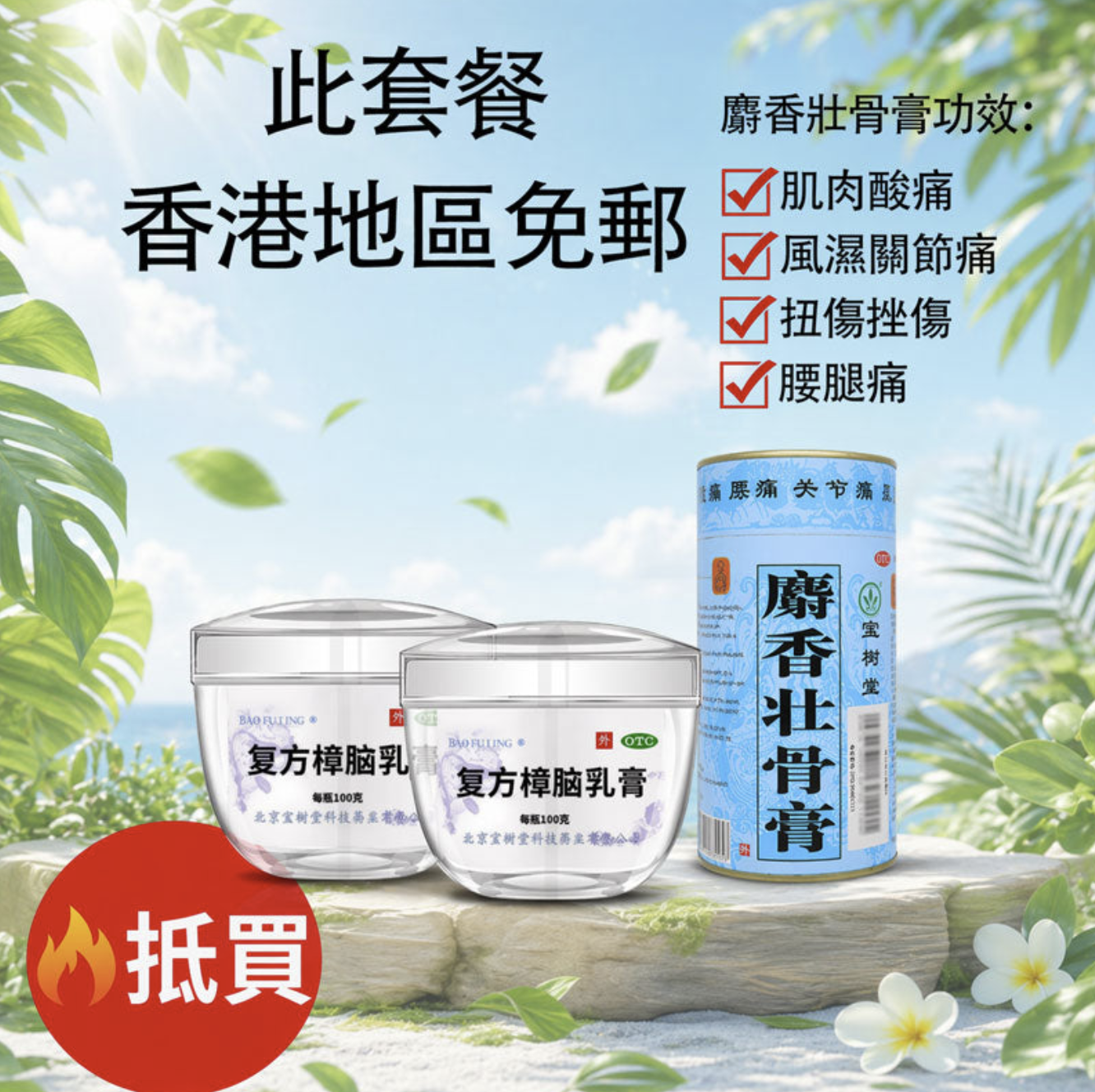 【寶樹堂正版】麝香壯骨膏2片/罐（用於膝蓋痛，風濕痛，腱鞘炎，拗柴，關節痛，腰痛，落枕）